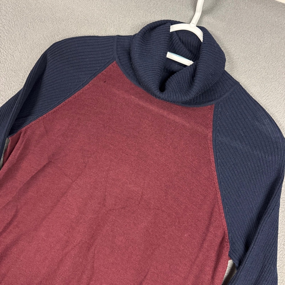 Pendleton Turtleneck Sweater Mens Medium Burgundy Blue Colorblock Merino Wool